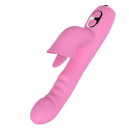 Pink silikon rabbit vibrator mit gebogenem griff und zwei tasten nalone t-may magic stick rosa