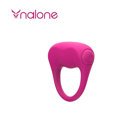 Ein vibrierender nalone vibrating ring in lebhaftem rosa mit glattem rundem design und integriertem knopfelement
