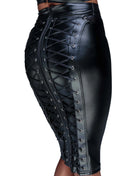 Noir Handmade – Schwarzer Powerwetlook Bleistiftrock (F152) - S / Black - Rock