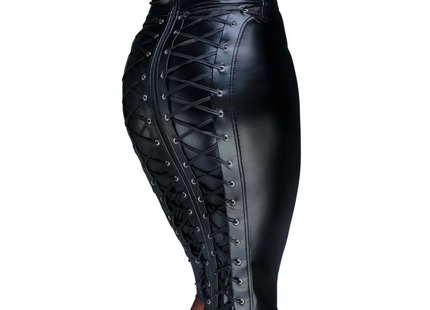 Noir Handmade – Schwarzer Powerwetlook Bleistiftrock (F152) - S / Black - Rock