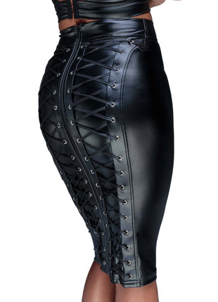 Noir Handmade – Schwarzer Powerwetlook Bleistiftrock (F152) - S / Black - Rock