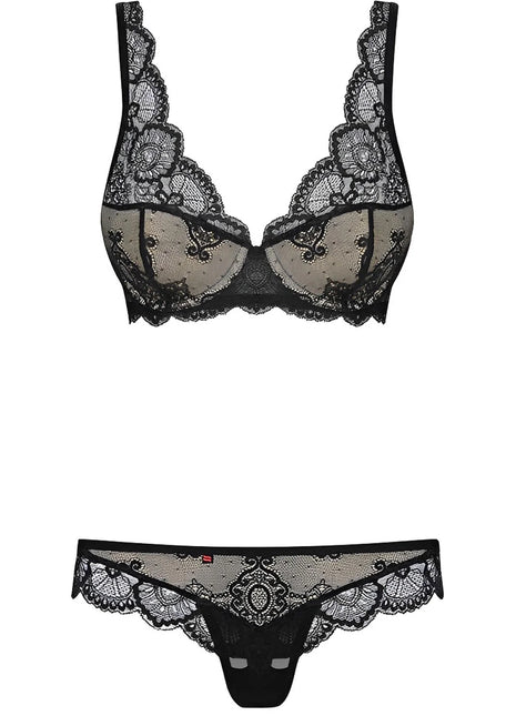 OBSESSIVE – 853-SET-1 Dessous-Set BH & String mit Unterfütterung - S/M / Black - Sexy Dessous-Set