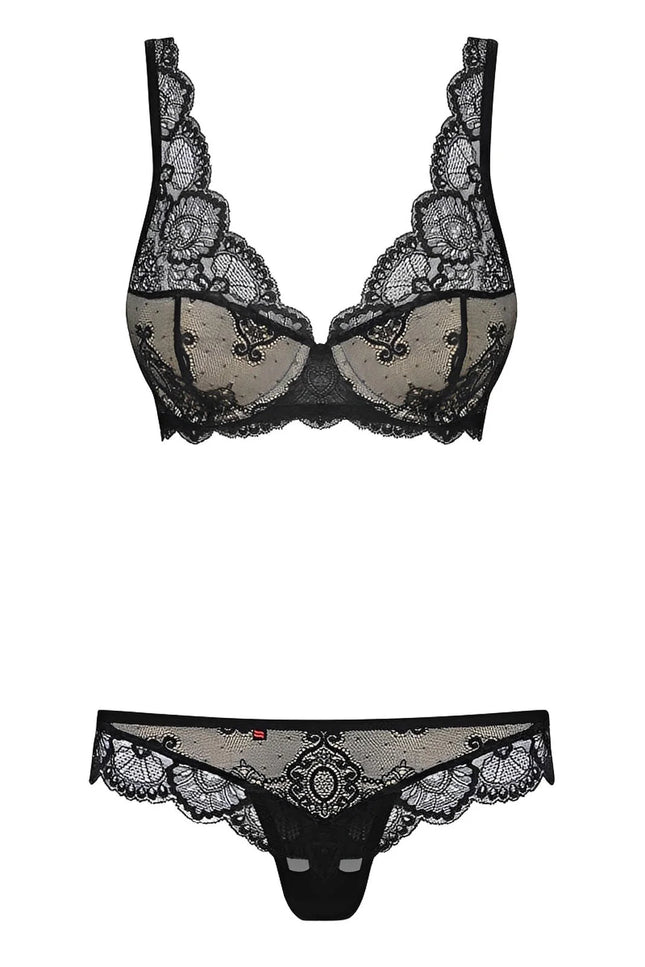 OBSESSIVE – 853-SET-1 Dessous-Set BH & String mit Unterfütterung - S/M / Black - Sexy Dessous-Set