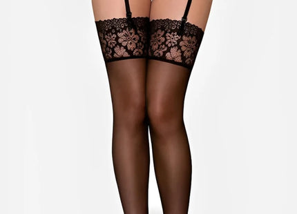 OBSESSIVE – 856-STO-1 Strapsstrümpfe aus Netzstoff & Spitze - S/M / Black - Strapsstrümpfe