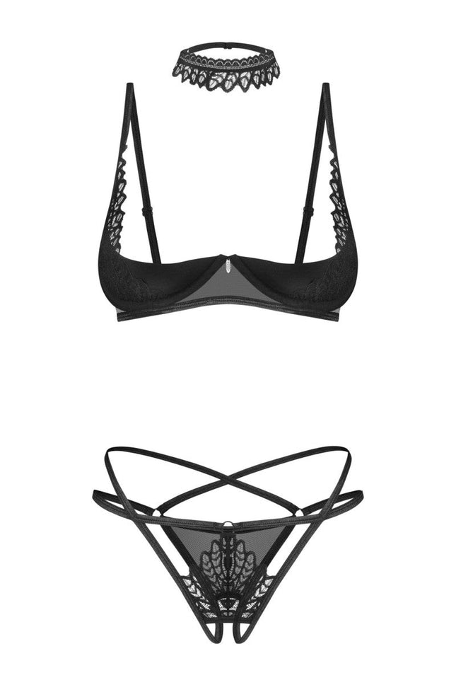 3-teilges ouvert Set Donarella schwarz von Obsessive - XS/S / Black - 3tlg. Set