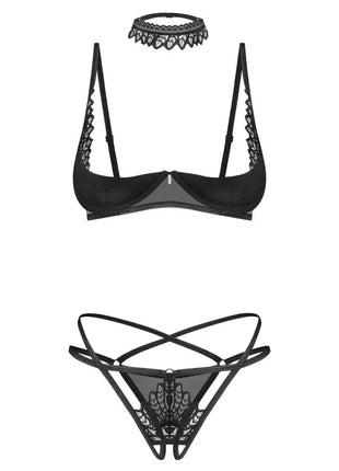 3-teilges ouvert Set Donarella schwarz von Obsessive - XS/S / Black - 3tlg. Set