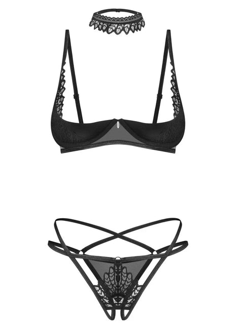3-teilges ouvert Set Donarella schwarz von Obsessive - XS/S / Black - 3tlg. Set
