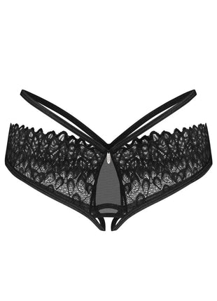 OBSESSIVE – Donarella Slip ouvert mit Stickerei - XS/S / Black - Höschen mit Öffnung