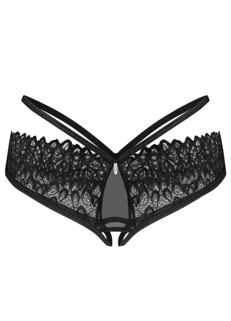 OBSESSIVE – Donarella Slip ouvert mit Stickerei - XS/S / Black - Höschen mit Öffnung