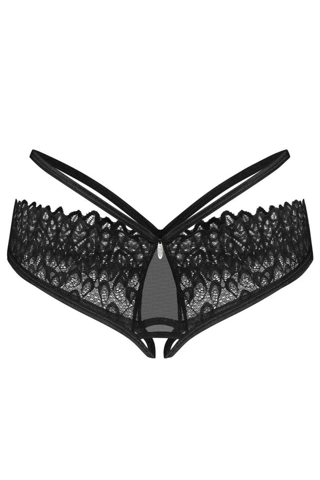 OBSESSIVE – Donarella Slip ouvert mit Stickerei - XS/S / Black - Höschen mit Öffnung