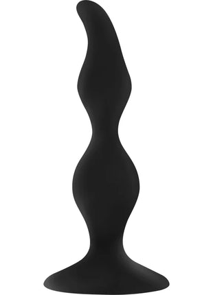 Schwarzer silikon analplug ohmama 12 cm mit gebogenem wavy ergonomischem saugnapfstopfen