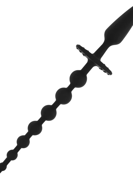 Schwarzer silikon analstecker mit tapered spitze und gleichmäßig verteilten kugeln 30 cm von ohmama