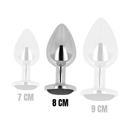 Ohmama analplug mit schwarzem kristall 8 cm glänzend silberner analplug mit schwarzer strukturierter basis in 7 8 9 cm