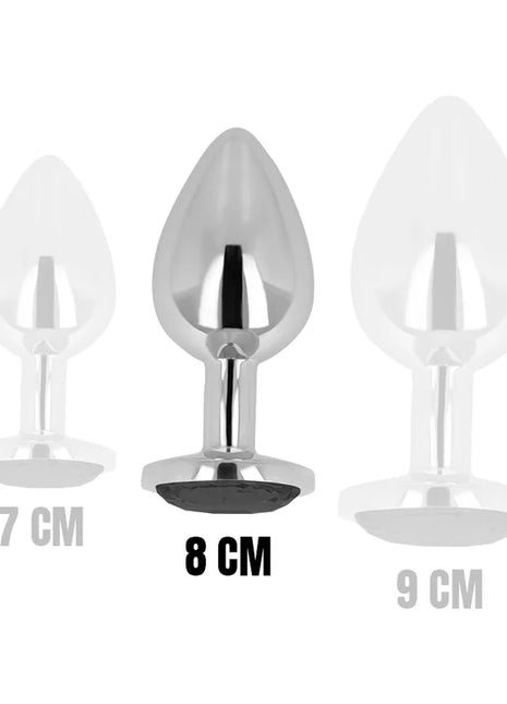 Ohmama analplug mit schwarzem kristall 8 cm glänzend silberner analplug mit schwarzer strukturierter basis in 7 8 9 cm