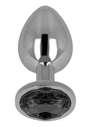 Ohmama analplug mit schwarzem kristall 8 cm silber plattiert mit facettiertem dunkelgrauem kristall am fußende