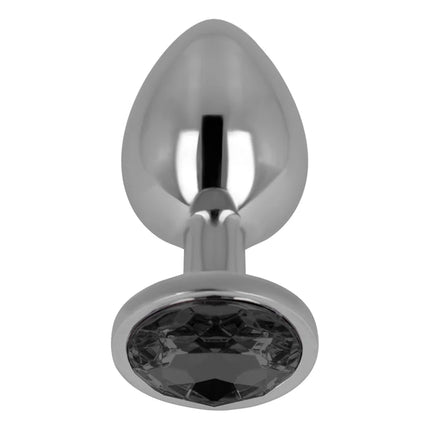 Ohmama analplug mit schwarzem kristall 8 cm silber plattiert mit facettiertem dunkelgrauem kristall am fußende