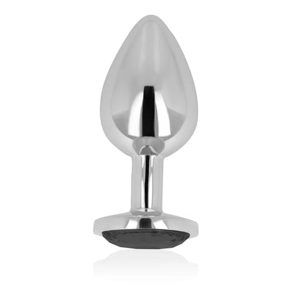 Silverplattierter analplug von ohmama mit schwarzem, strukturiertem griff und kristall, 8 cm lang