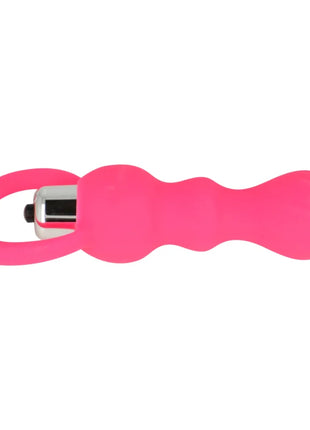Ohmama rosa silikon analstimulator mit vibration 9 cm und silbernem metallmotorgehäuse mit handschlaufe