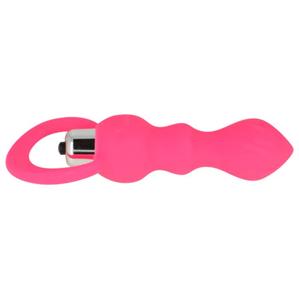 Ohmama rosa silikon analstimulator mit vibration 9 cm und silbernem metallmotorgehäuse mit handschlaufe