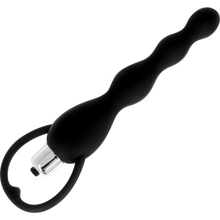 Ohmama analstimulator mit vibration schwarzer silikonplug mit silberner metallbasis und herzförmiger schlaufe