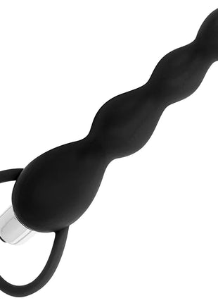 Schwarzer ohmama analstimulator mit vibration aus silikon mit herzförmigem ring und klarem plastspitze