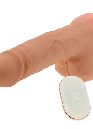 Tan silikon auf und ab dildo mit wärmefunktion und fernbedienung in weiß roségold control unit
