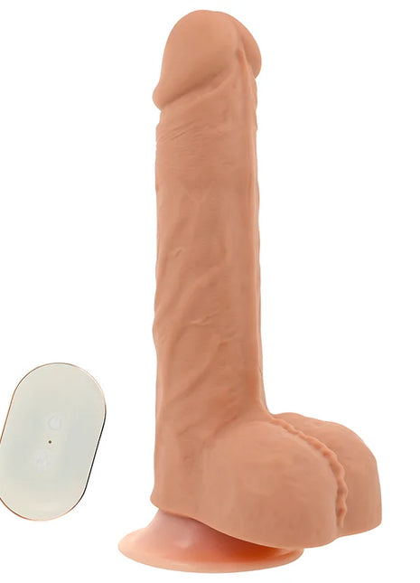 Beiger silikon dildo ohmama mit realistischem texture saugbasis wärmefunktion und fernbedienung