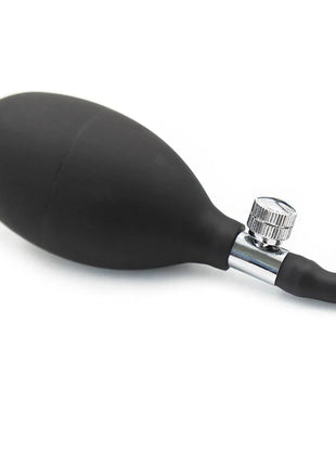 Ohmama aufblasbarer fetischdildo mit schwarzem gummiballon und silbernem metallventil und anschluss