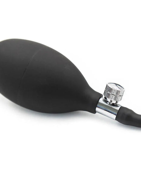 Ohmama aufblasbarer fetischdildo mit schwarzem gummiballon und silbernem metallventil und anschluss