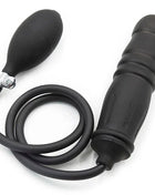 Schwarzer silikon aufblasbarer fetischdildo mit ballonpumpe und spiralschlauch von ohmama