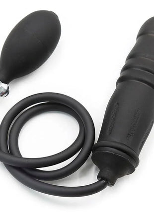 Schwarzer silikon aufblasbarer fetischdildo mit ballonpumpe und spiralschlauch von ohmama