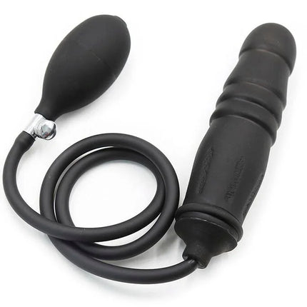 Schwarzer silikon aufblasbarer fetischdildo mit ballonpumpe und spiralschlauch von ohmama
