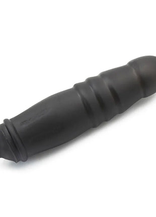 Schwarzes silikon-vibrationsspielzeug mit strukturierten rillen und kabel im produkt ohmama aufblasbarer fetischdildo
