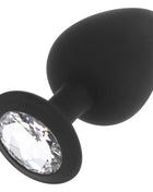 Schwarzer silikon-analplug ohmama mit facettiertem kristall im sockel größe l 9 cm