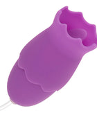 Ohmama doppelstimulator aus lila silikon in blumenform mit 10 vibrationsmodi und weißem ladekabel