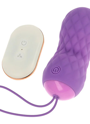 Lila silikon ei vibrator mit gesteppter oberfläche und pinker basis samt weißer fernbedienung von ohmama