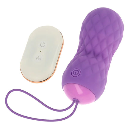 Lila silikon ei vibrator mit gesteppter oberfläche und pinker basis samt weißer fernbedienung von ohmama