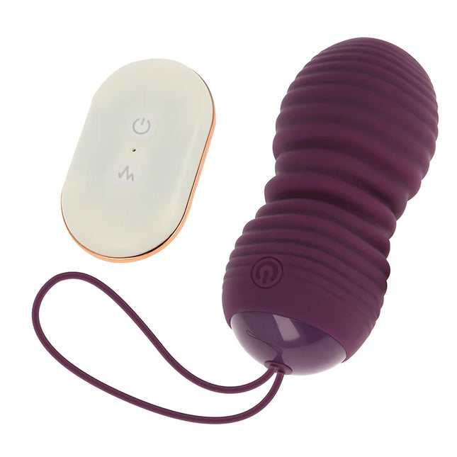 Lila ribbige silikon ei vibrator mit fernbedienung und kabel von ohmama mit 7 auf- und abmodi