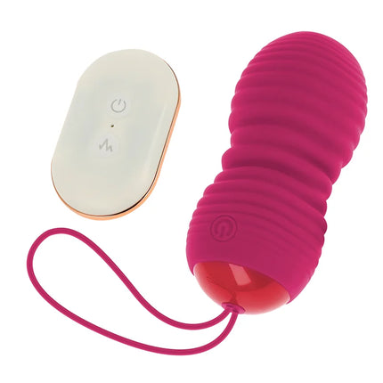 Fuchsia silikon ei vibrator mit 7 modi und fernbedienung in weiß mit rosegold trimmen