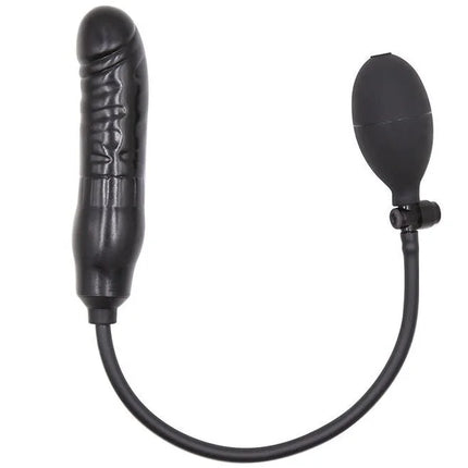 Schwarzer aufblasbarer analplug ohmama fetisch mit strukturierter oberfläche und ballonpumpe