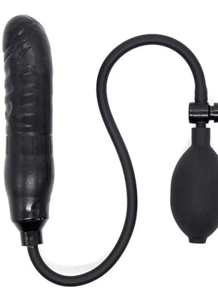 Schwarzer silikon aufblasbarer analplug mit pumpe und schlauch in ohmama fetisch aufblasener analplug