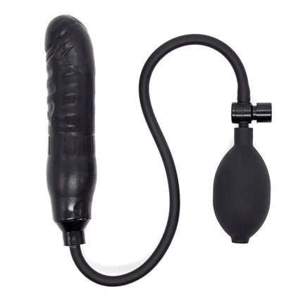 Schwarzer silikon aufblasbarer analplug mit pumpe und schlauch in ohmama fetisch aufblasener analplug