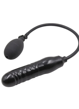 Schwarzer silikon fetisch aufblasbarer analplug ohmama mit strukturierter oberfläche und integrierter pumpe