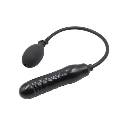 Schwarzer silikon fetisch aufblasbarer analplug ohmama mit strukturierter oberfläche und integrierter pumpe