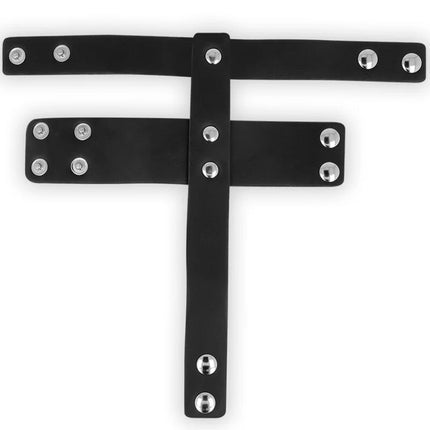 Ohmama fetisch-keuschheits-lederband schwarzes lederarmband t-förmig mit silberfarbenen nieten