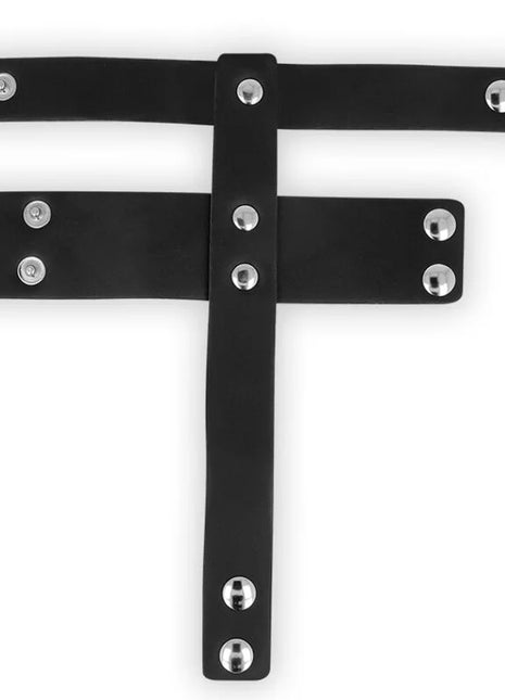 Ohmama fetisch-keuschheits-lederband schwarzes lederarmband t-förmig mit silberfarbenen nieten