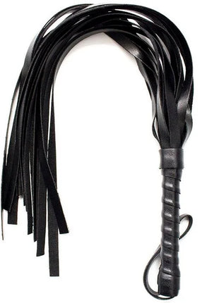 Ohmama fetisch latigo basic schwarzer lederpeitsche mit strukturiertem geripptem griff und mehreren dünnen riemen