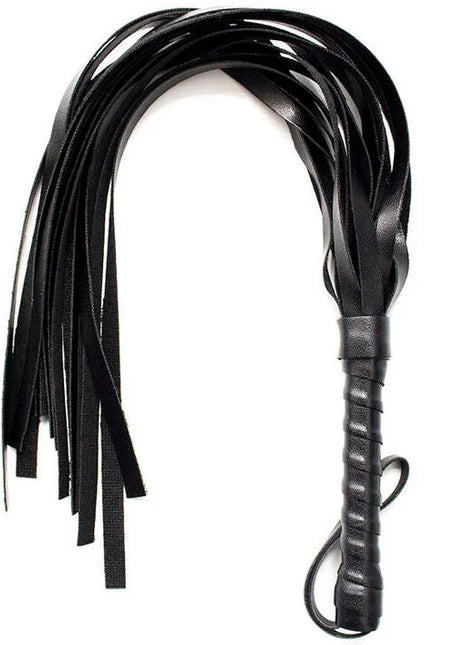 Ohmama fetisch latigo basic schwarzer lederpeitsche mit strukturiertem geripptem griff und mehreren dünnen riemen
