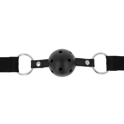 Ohmama fetisch schwarzer ballknebel aus atmungsaktivem silikon mit metallringen und verstellbaren riemen