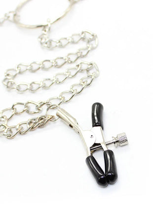 Ohmama fetish 3 in 1 metall nippelklammern mit silberner kette und schwarzen metallspitzen
